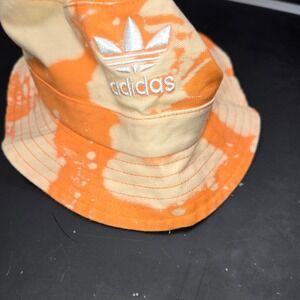 Adidas Originals Bucket Hat Orange Bleached Tie Dye Logo Mens OSFA RN90288